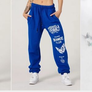 YoungLA Royal Blue Joggers with White Print